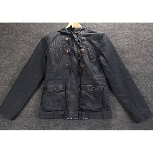 AEROPOSTALE Womens Navy Blue Hooded Duffle Military Jacket Sz S Water Resistant